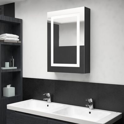 vidaXL Armoire de salle de bain à miroir LED noir brillant 50x13x70 cm