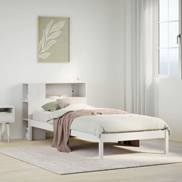 vidaXL Lit biblioth&egrave;que sans matelas blanc 90x200cm bois de pin massif