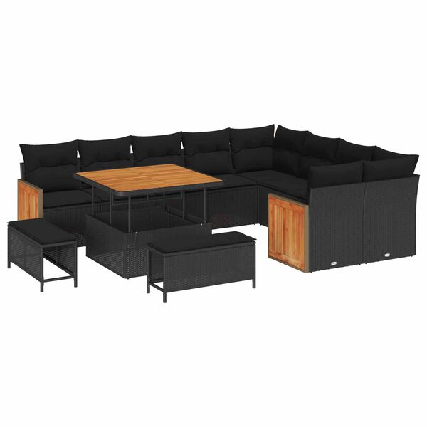 vidaXL Ensemble de canap&eacute; de jardin avec coussin 13 pcs Noir polyrotin