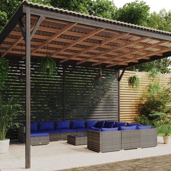 vidaXL Salon de jardin 13 pcs avec coussins R&eacute;sine tress&eacute;e Gris