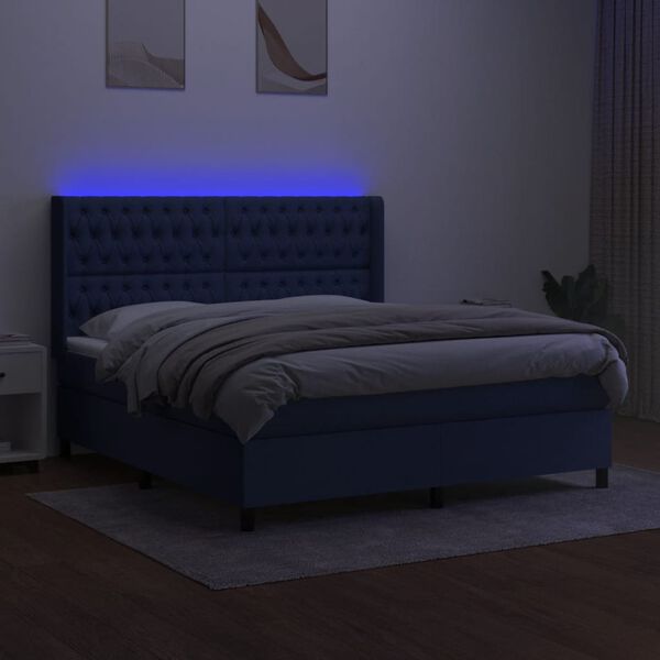 vidaXL Sommier &agrave; lattes de lit matelas et LED Bleu 180x200 cm Tissu