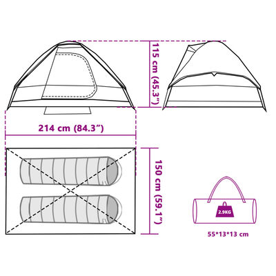 vidaXL Tente de camping à dôme 2 personnes tissu occultant imperméable