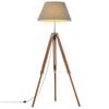 vidaXL Lampadaire &agrave; tr&eacute;pied Marron miel et gris Bois de teck 141 cm