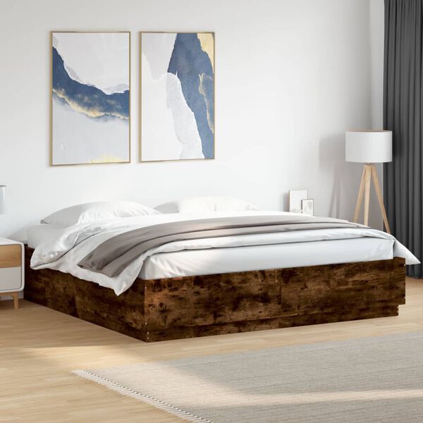 vidaXL Cadre de lit avec LED sans matelas ch&ecirc;ne fum&eacute; 180x200 cm