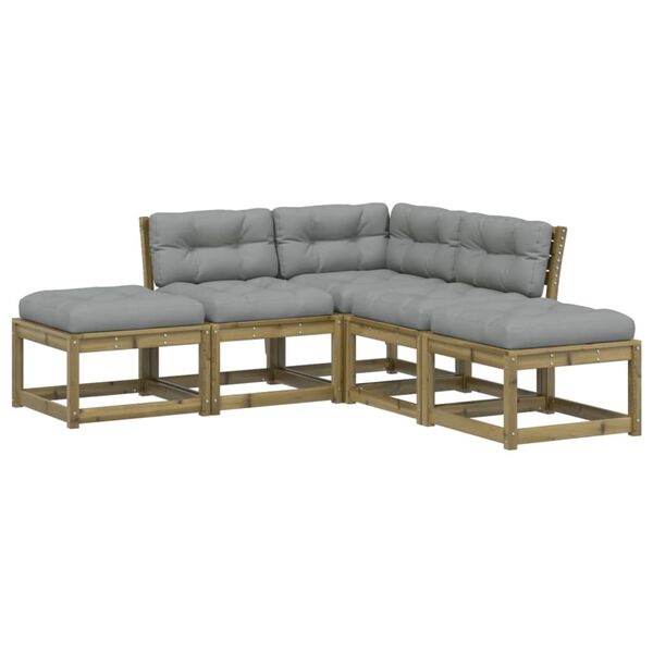 vidaXL Salon de jardin 5 pcs avec coussins bois de pin impr&eacute;gn&eacute;