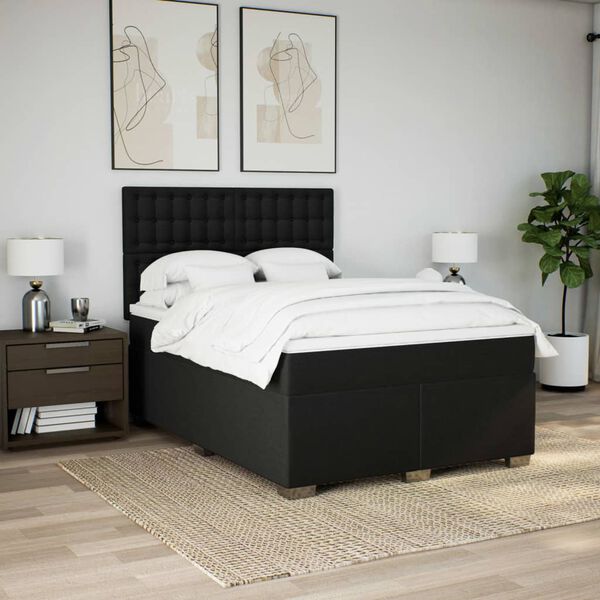 vidaXL Sommier &agrave; lattes de lit avec matelas Noir 160x200 cm Tissu