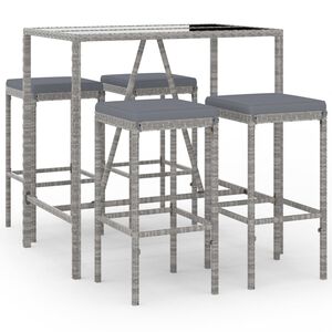 vidaXL Ensemble de bar de jardin 5 pcs avec coussins gris poly rotin