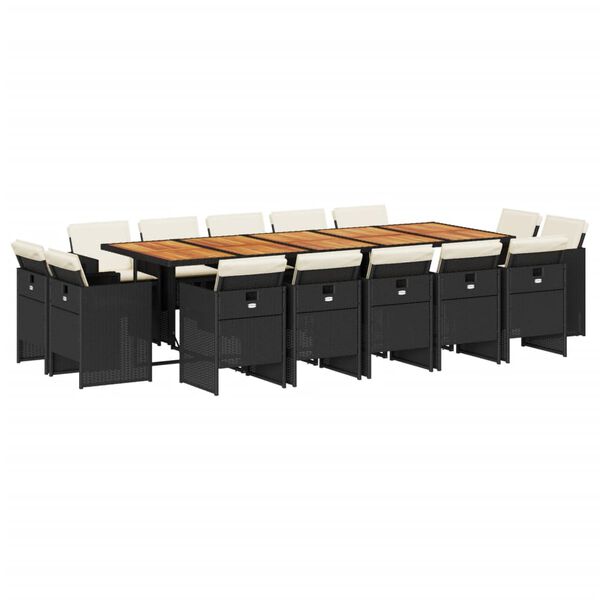 vidaXL Ensemble &agrave; manger de jardin 15 pcs coussins noir r&eacute;sine tress&eacute;e