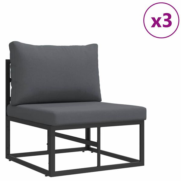 vidaXL Ensemble de canapé de jardin avec coussin 6 pcs Noir Aluminium