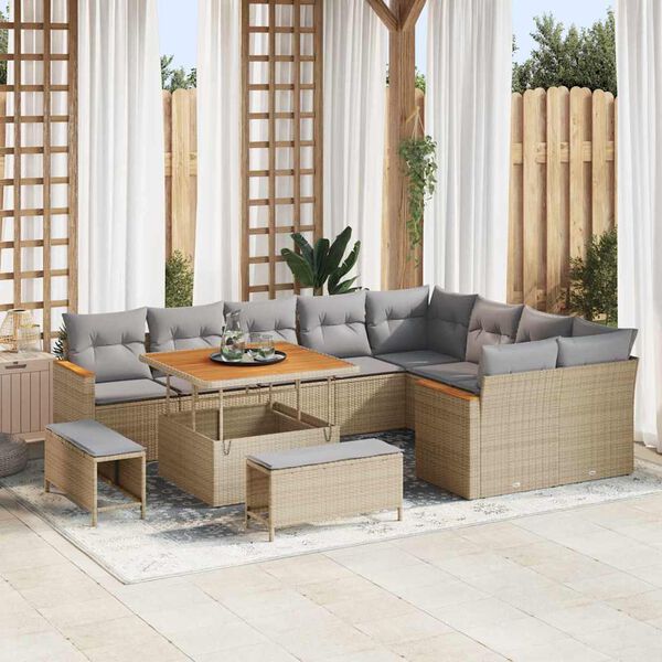 vidaXL Ensemble de canap&eacute; de jardin 12 pcs Beige Poly Rattan