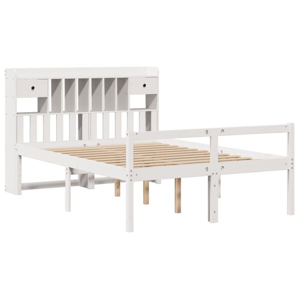 vidaXL Lit biblioth&egrave;que sans matelas blanc 140x190 cm bois pin massif