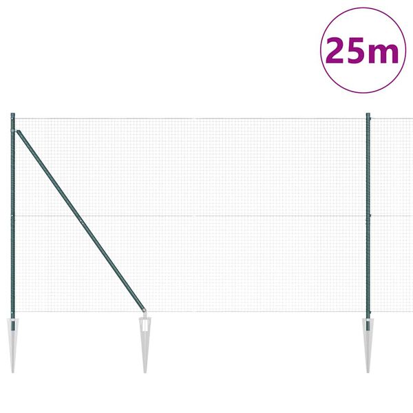 vidaXL Cl&ocirc;ture avec poteaux Vert 1.5 x 25 m Acier
