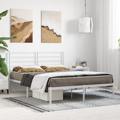 vidaXL Cadre de lit métal sans matelas et tête de lit blanc 120x190 cm