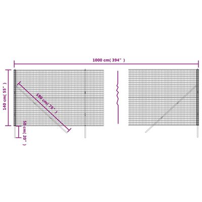 vidaXL Clôture en treillis métallique anthracite 1,4x10 m