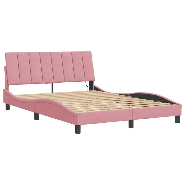 vidaXL Cadre de lit avec LED sans matelas Hanko rose 140x190cm velours