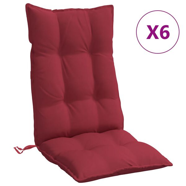 vidaXL Coussins de chaise &agrave; dossier haut lot de 6 rouge bordeaux