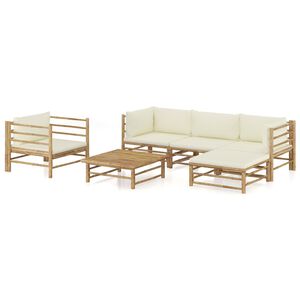 vidaXL Salon de jardin 6 pcs avec coussins blanc cr&egrave;me bambou