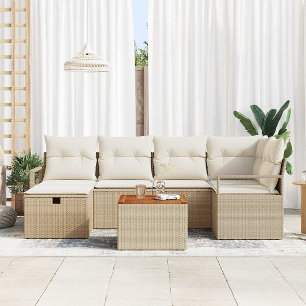 vidaXL Ensemble de canapé de jardin 7 pcs Beige Poly rotin