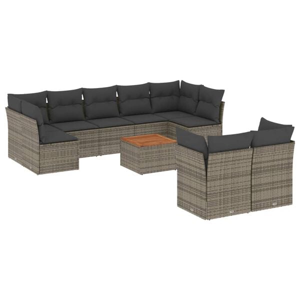 vidaXL Salon de jardin avec coussins 10 pcs gris r&eacute;sine tress&eacute;e