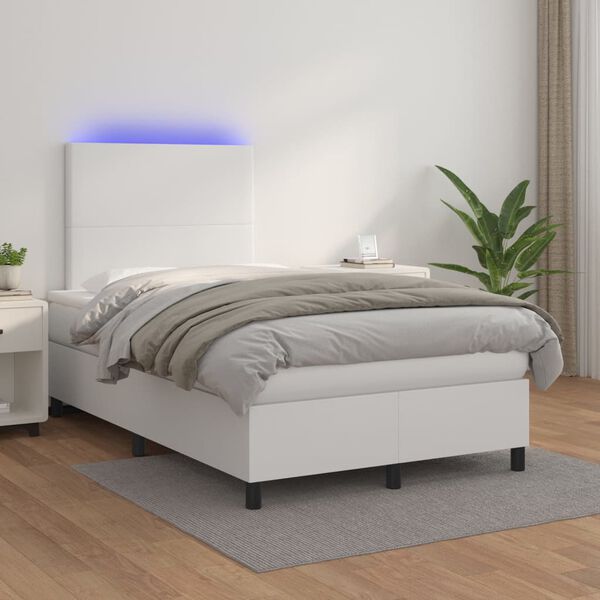 vidaXL Sommier &agrave; lattes de lit avec matelas et LED Blanc 120x200 cm