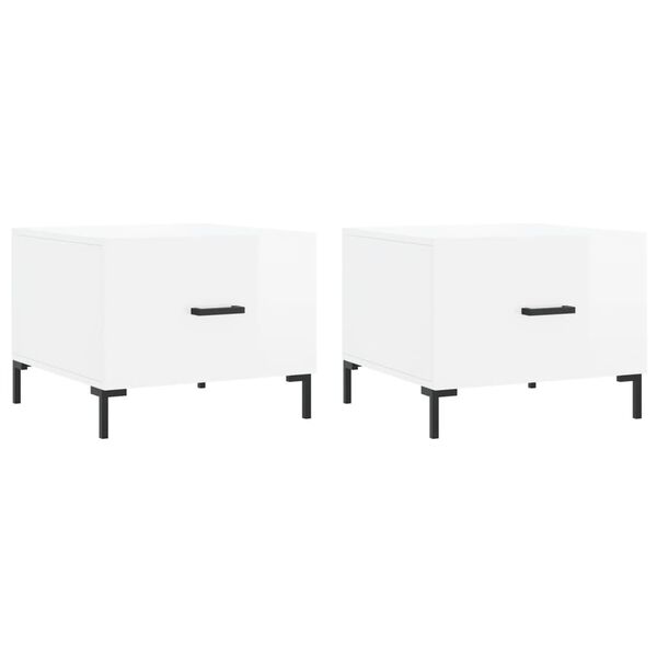 vidaXL Tables basses 2 pcs blanc brillant 50x50x40cm bois d'ing&eacute;nierie
