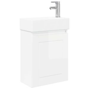 vidaXL Meuble de salle de bain avec robinet Blanc brillant
