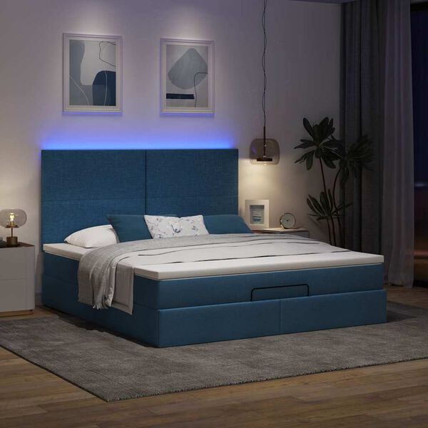VidaXL Cadre de lit ottoman avec matelas bleu 180x200 cm tissu