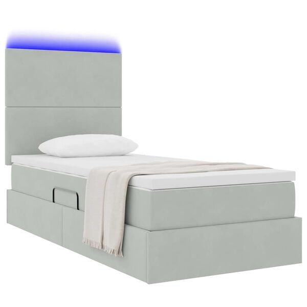 vidaXL Lit avec rangement et LED Gris clair 90 x 190 cm Velours