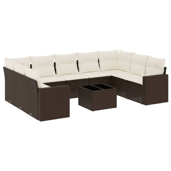 vidaXL Salon de jardin 10 pcs avec coussins marron r&eacute;sine tress&eacute;e