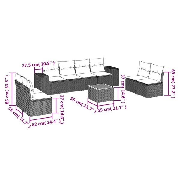 vidaXL Salon de jardin avec coussins 9 pcs beige r&eacute;sine tress&eacute;e