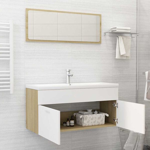vidaXL Ensemble de meubles de salle de bain 2pcs blanc et ch&ecirc;ne sonoma