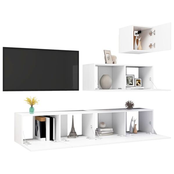 vidaXL Ensemble de meubles TV 4 pcs Blanc Bois d'ing&eacute;nierie