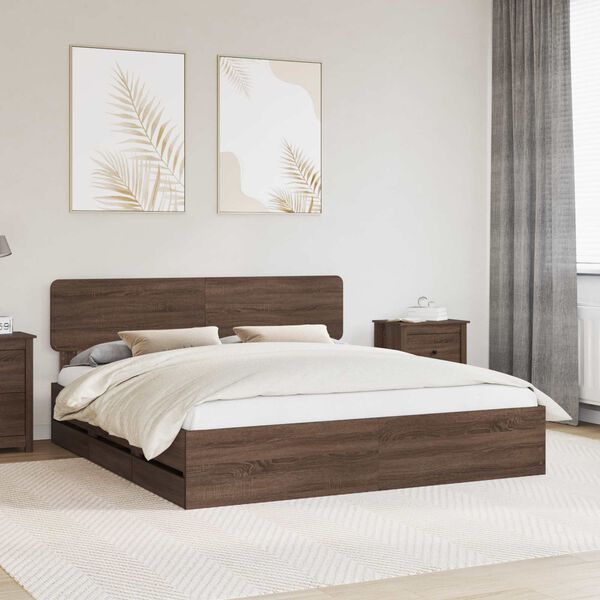 vidaXL Cadre de lit Ch&ecirc;ne brun 200 x 200 cm Bois Ing&eacute;nierie