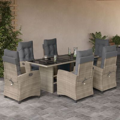 vidaXL Ensemble à manger de jardin et coussins 7 pcs gris clair rotin