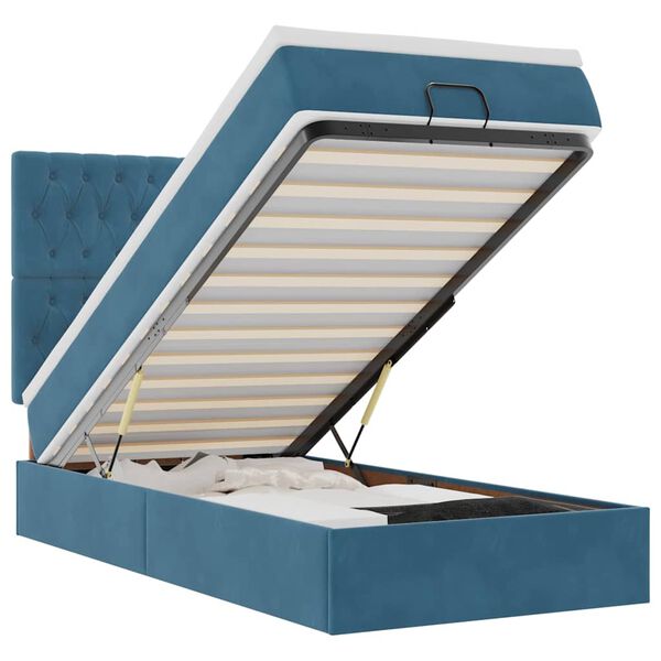 vidaXL Cadre de lit ottoman avec matelas bleu fonc&eacute; 90x200 cm velours