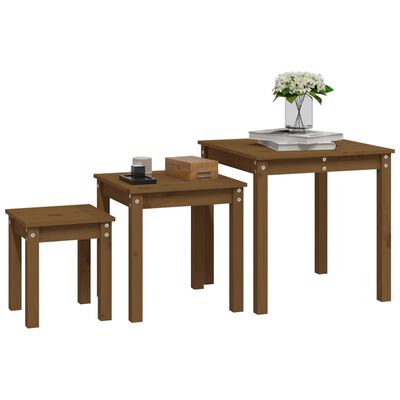 vidaXL Tables gigognes 3 pcs Marron miel Bois de pin massif