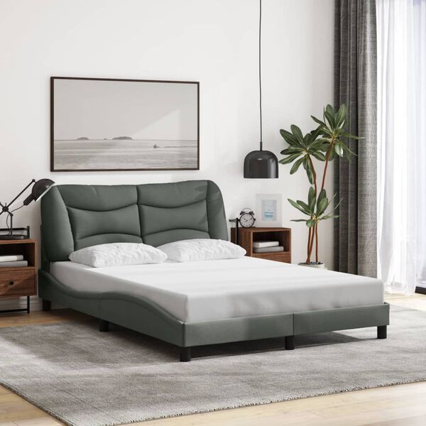vidaXL Cadre de lit avec LED sans matelas Hvar gris fonc&eacute; 120x200 cm tissu