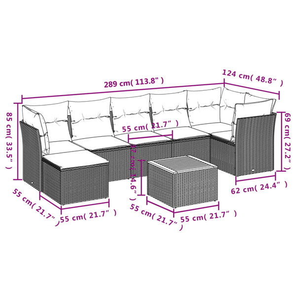 vidaXL Salon de jardin 8 pcs avec coussins gris r&eacute;sine tress&eacute;e