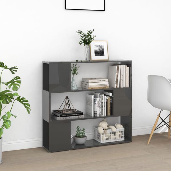 vidaXL Biblioth&egrave;que/S&eacute;parateur de pi&egrave;ce Gris brillant 100x24x94 cm