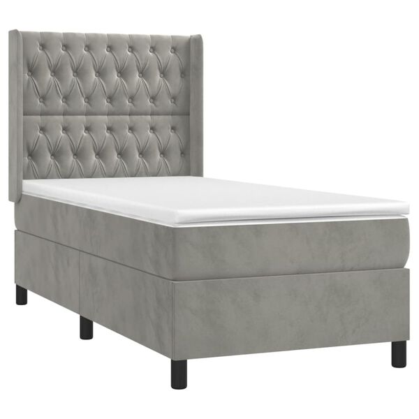 vidaXL Sommier &agrave; lattes de lit et matelas Gris clair 100x200cm Velours