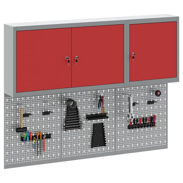vidaXL Ensemble d'armoires &agrave; outils 5 pcs Rouge Acier enduit de poudre