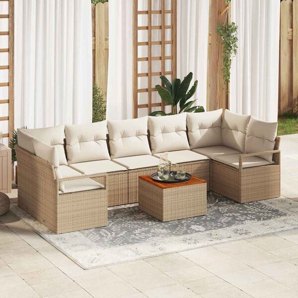 vidaXL Ensemble de canap&eacute; de jardin 8 pcs Beige et cr&egrave;me polyrotin