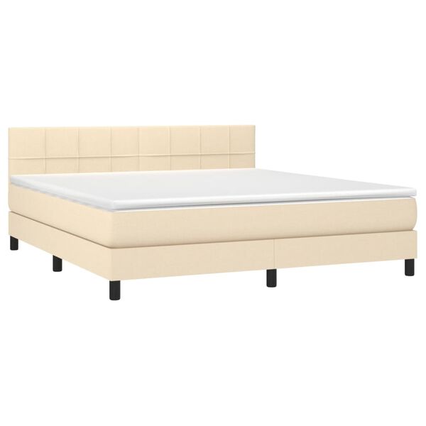 vidaXL Sommier &agrave; lattes de lit avec matelas LED Cr&egrave;me 160x200 cm Tissu