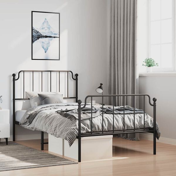 vidaXL Cadre de lit m&eacute;tal sans matelas avec pied de lit noir 100x190cm