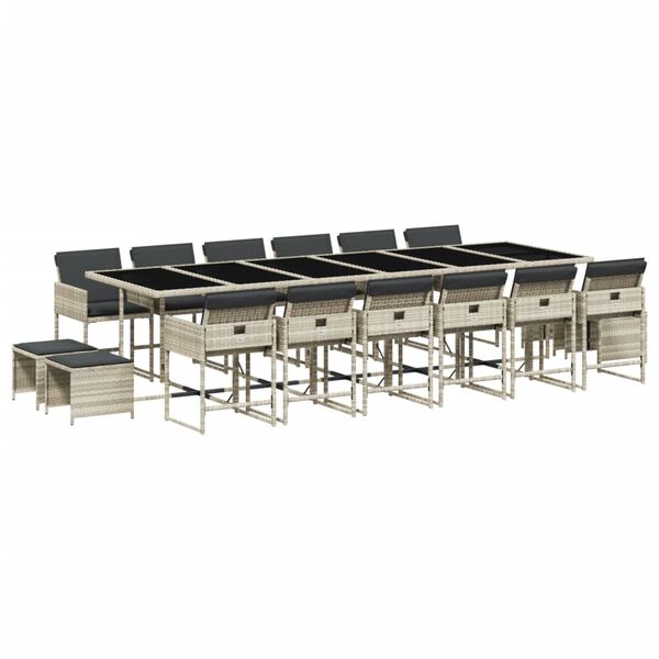 vidaXL Ensemble &agrave; manger de jardin et coussins 17 pcs gris clair rotin