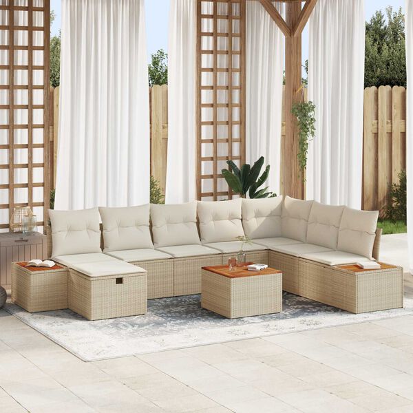 vidaXL Ensemble de canap&eacute; de jardin avec coussin 9 pcs Beige polyrotin
