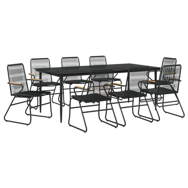 vidaXL Ensemble &agrave; manger de jardin 9 pcs noir rotin PVC