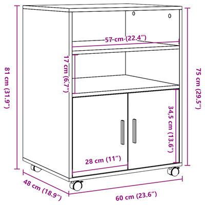 vidaXL Armoire à roulettes vieux bois 60x48x81 cm bois d'ingénierie