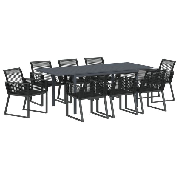 vidaXL Ensemble de salle &agrave; manger pour jardin 9 pcs Noir polyrotin