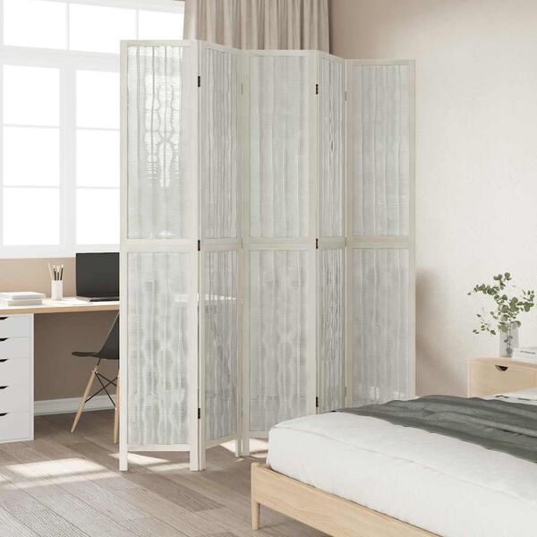vidaXL Cloison de s&eacute;paration 5 panneaux blanc bois de paulownia massif
